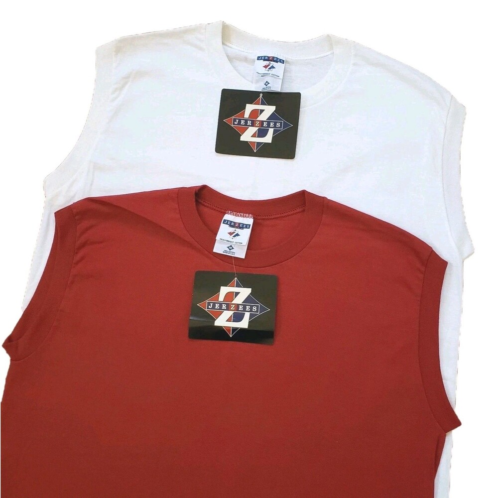 Lot Of 2 Vintage 90s Jerzees Sz Medium USA Made 100% Cotton Mens Tank Tops